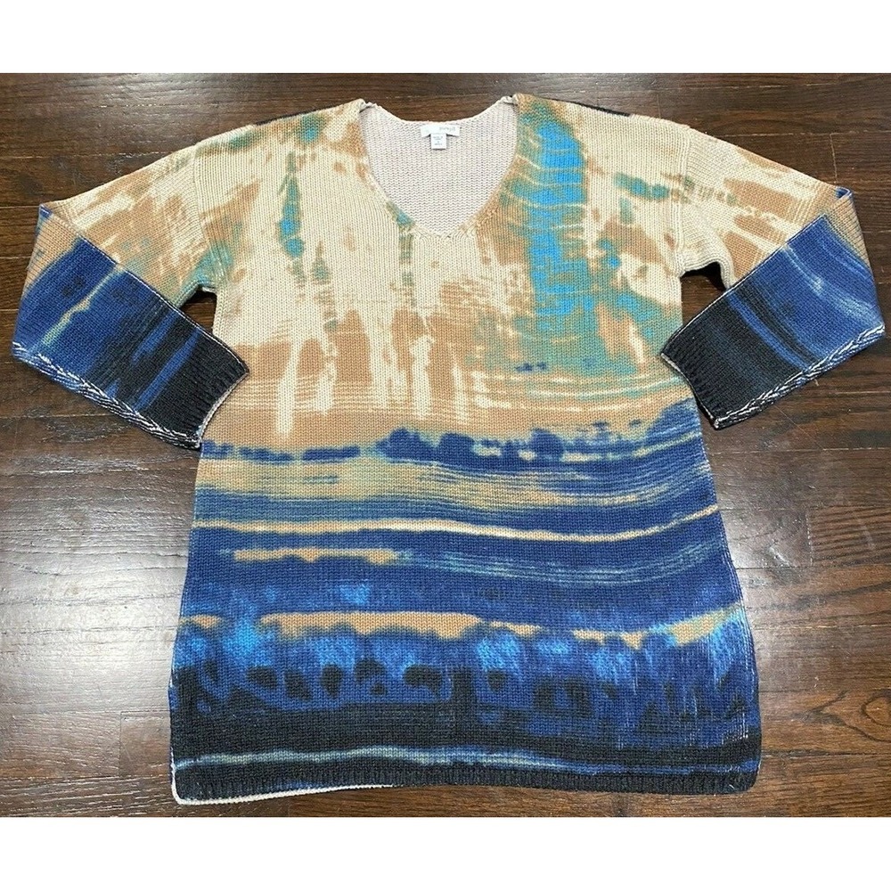 Pure Jill J.Jill Tie Dye Tunic Knit Sweater Missy S V-Neck Long Sleeve Beautiful